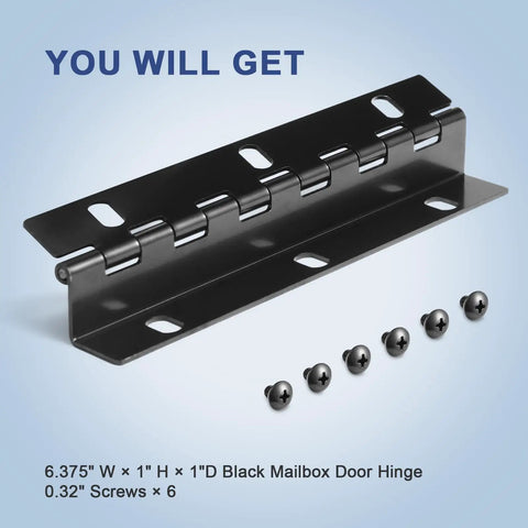 Mailbox Door Hinge Replacement With Size 6 Screw Holes, Heavy Duty Steel, Rust Resistant Matte Finish, weatherproof design, screws included