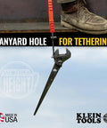 Extra Wide Adjustable Wrench for Heavy Nuts and Bolts by Klein Tools, 10 Inch Spud Wrench With Tether Hole in use