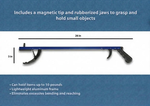 26 Inch Reacher Grabber Tool Set Of 2 With Aluminum Frame, 3 Inch Wide Jaw And Magnetic Tip, Lightweight Rust Proof Construction, Ergonomic Handle, Blue For Quick Grabs And Easy Pickup And Retrieval