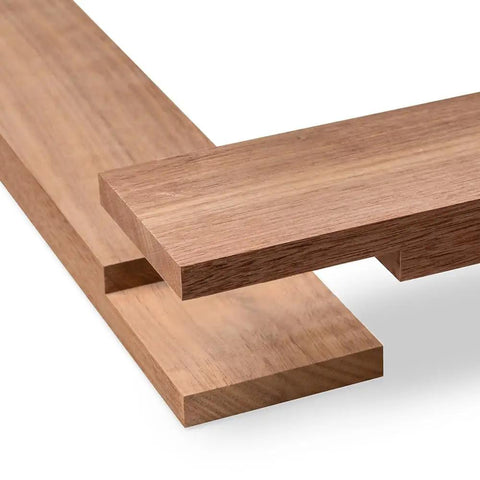 Half Lap Jig For Woodworking That Makes Tight Clean Joints Easy On Any Router Table Portable Durable Pro Grade Precision Sled For Frames And Furniture Projects, showing a clean wooden half-lap joint close-up.