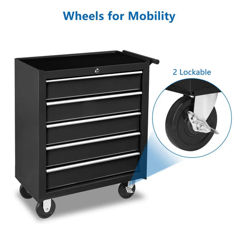 Heavy Duty Rolling Tool Storage Cabinet With Five Deep Drawers And Secure Padlock Grease Monkey Approved Workshop Workhorse Featuring Cushioned Top Tray And Smooth Glide Casters