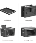 Dark Grey 3 Pack Fabric Storage Bins With Lid And Peek Window Collapsible Closet Organizers showing removable lid and foldable design.