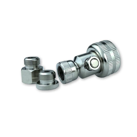 N-1091 Water Adapter For Liquid Fill Tires And Foam Fill Kit, chrome garden hose tire fill accessory, extra bushings visible.