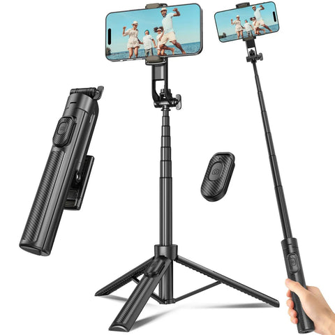 Go To 50 Inch Extendable Selfie Stick Tripod For Phones With Remote Shutter Aluminum Phone Holder Stand setup view