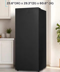 No Sweat 11 Cu Ft Upright Freezer And Refrigerator Combo Garage Ready Standup Cold Box with black finish in a kitchen setting.