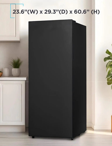 No Sweat 11 Cu Ft Upright Freezer And Refrigerator Combo Garage Ready Standup Cold Box with black finish in a kitchen setting.