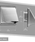 6 Inch External Extractor Wall Vent With Cushioned Non Return Flap For Dryer Vents And Room Exhaust Fits 5.7 Inch Pipe Easy Install Durable Build Perfect For Bathrooms Kitchens Offices Garages RVs Campers And Range Hood Extractors side view and dimensions