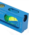 Close-up of Electrician Level With CNC Machined Aluminum Body Five Acrylic Vials Magnetic Jaw For Tight Spaces And Conduit Installations Pro Grade Alignment Tool Kit