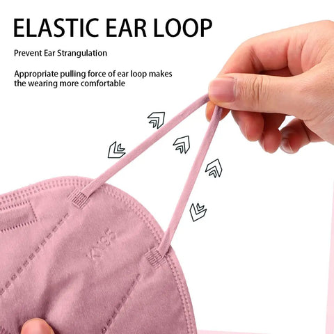 Elastic ear loop on 60 Pack KN95 Masks With 5 Layer Filtration Cup Design And Adjustable Nose Clip And Ear Loops For Adults All Day Comfort