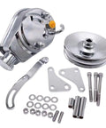 Power Steering Pump Seal Kit With Pulley And Double Groove Belt For Small Block Chevy GM Cars 1966 Through 1984 Replacement Shaft Bracket Kit Beefed Up For Peak Performance 4312C 9609X, chrome components and fittings displayed