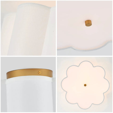 Semi Flush Mount Ceiling Light Fixture With Cream White Fabric Drum Shade Modern Close To Ceiling Lamp Dimmable