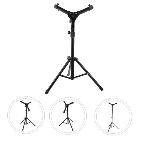 Adjustable Heavy Duty Drum Stand Mount Bracket with detachable tripod base for snare and tom pads, lightweight black design.