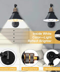 Plug In Wall Sconces Two Pack With Swing Arm, Dimmable Rotary Dimmer Switch, Black Metal Vintage Industrial Lighting For Bedside Or Reading Nook