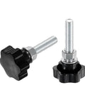 Black M12 Star Clamping Knobs With Nuts And Washers, Heavy Duty Zinc Plated Carbon Steel Thumb Screws close-up view.