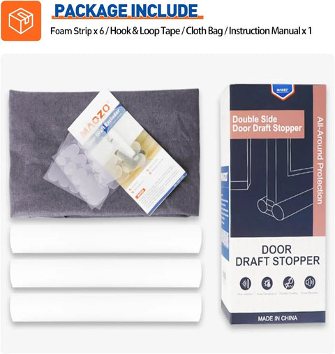 Adjustable Under Door Draft Stopper Gap Filler Cuts For Doors 24 To 32 Inches includes foam strips and a gray fabric cover.