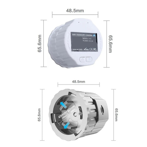 Back and front views of Telescope Camera Eyepiece With 1080P FHD Video And 2K Recording Plus 4MP Photos For 1.18 To 1.97 Inch Eyepieces