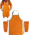 Welding Apron And Sleeves Set With Front Pockets For Heat And Flame Resistant Leather Shop Wear For Welders Blacksmiths