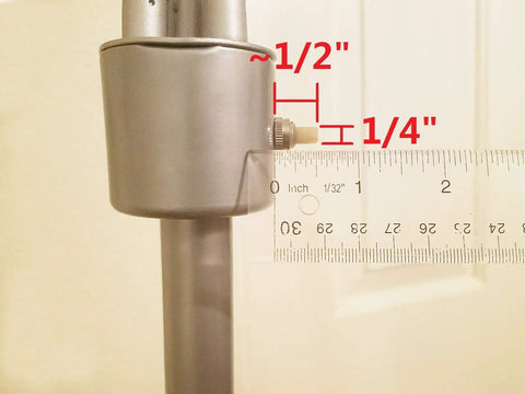 Lamp base with a 1/4 inch rotary switch knob shown with a ruler, part of 4-Pack Lamp Rotary Power Switch Knobs Aluminum Build Durable Replacement Parts In Black Or Silver For Smooth, Precise Lamp Control And Quick Swap Great For DIY Installations.