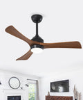 42" Solid Wood Blades Ceiling Fan with Lights in living room, featuring matte black and wood finish, enhancing indoor decor.