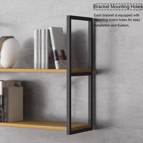 Rock Solid Heavy Duty Floating Shelf Brackets Built Like A Tank With No Sweat Setup Screws For Diy Wall Mounted Industrial Wrought Iron Kitchen Bar Living Room Shelf Supports showing bracket with mounting holes.