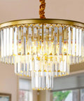 Dope Modern Crystal Chandelier Lighting Fixture With K9 Crystals Round Pendant Ceiling Light For Bedroom Dining Room Living Room And Kitchen, Chrome Finish, 6 E12 Bulbs Not Included, Durable Moisture Resistant Design