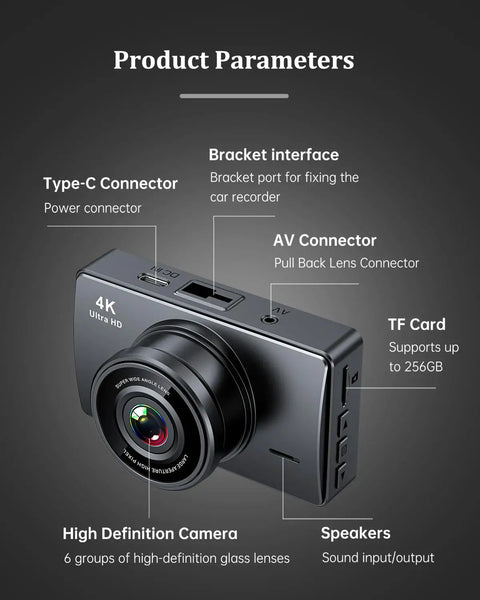 4K Front And Rear Dash Cam For Cars With 1080P Rear Camera Built In Wi Fi And App Control 32GB Card Included panel details