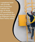 Worker wearing Kevlar Fiber Full Brim Hard Hat With 6 Point Ratchet Suspension climbing ladder, showing side view and safety gear.