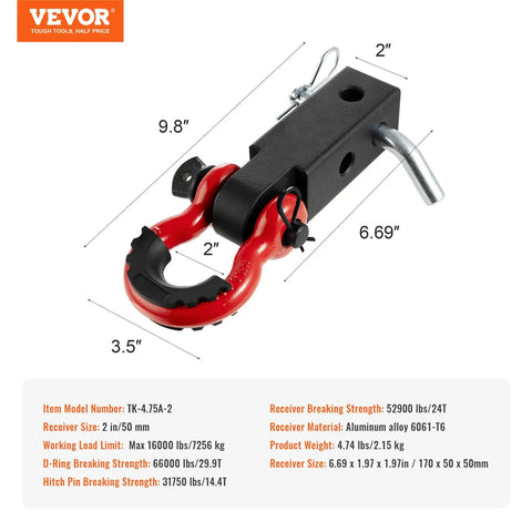 No Nonsense Heavy Duty 2 Inch Shackle Hitch Receiver Built With Grit And Rock Solid Aluminum Rated For 16000 Lbs Towing with D-Ring.