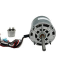 RV Air Conditioner Fan Motor 1/3HP 115V Dual Speed With Capacitor Included, wiring and capacitor visible