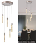 Five Light Kitchen Island Pendant Lights With Dimmable 3000K 4000K 6000K Color Temperature Bubble Crystal Star Accent Brushed Nickel Finish