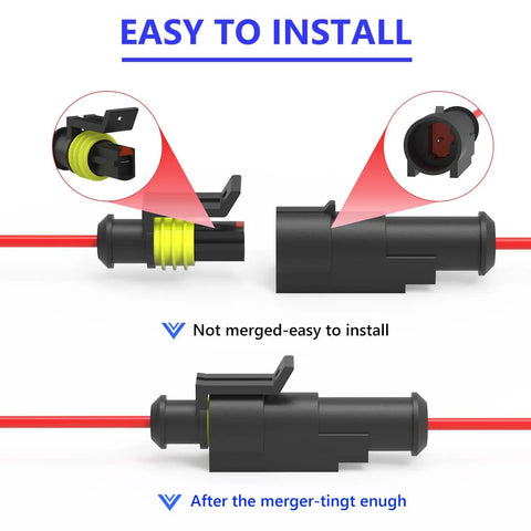Rock Solid 10 Pack Waterproof Electrical Wire Connectors IP68 Rated For Car Truck Bike And Boat With Heavy Duty 16 AWG Male Female Terminals, easy-install view