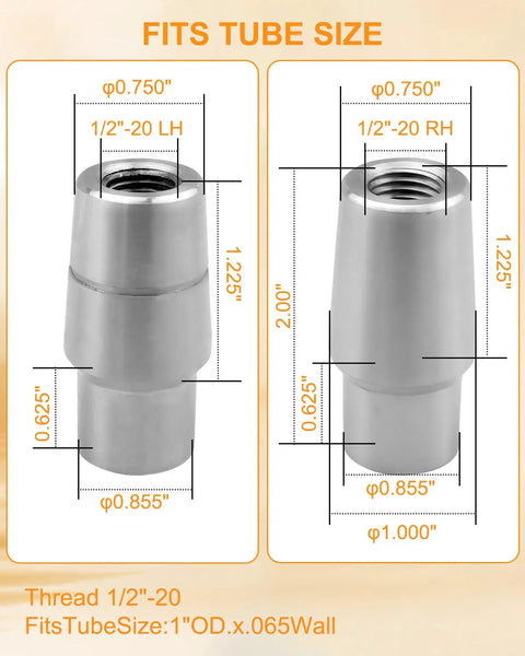 Top Shelf 1/2 Inch C1045 Steel Heim Joint Rod End Kit With Left And Right Hand Jam Nuts dimensions and fit specifications.