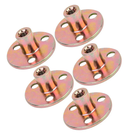 Five Pack Three Hole T Nuts With Round Base Flange Aluminum Alloy Tee Nut For Wood Furniture Fixing M8 Thread Brad Hole Tee Nut