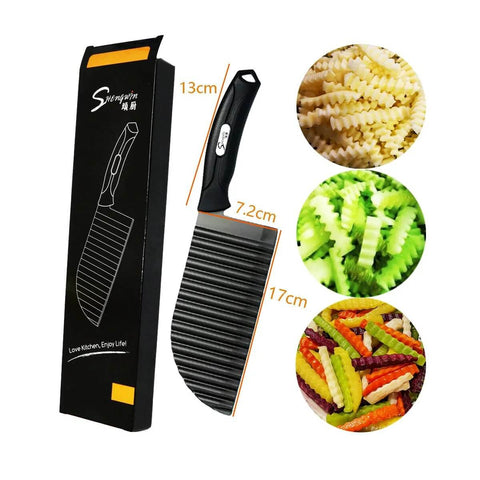 SHengwin crinkle potato cutter with black handle and stainless steel wavy blade for carrots and cucumbers