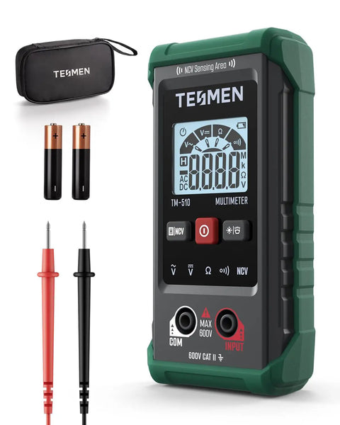 Smart Auto Range Digital Multimeter 4000 Counts for Home DIY Projects with leads, batteries, and case