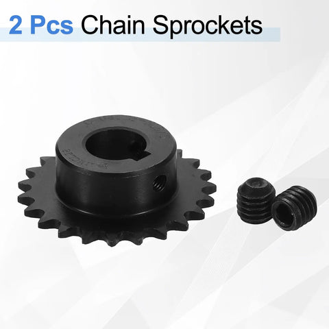 Two Pack Rugged Twenty Five Chain Roller Sprockets Set With Twenty Three Teeth Fifteen Millimeter Bore Quarter Inch Pitch C45 Carbon Steel