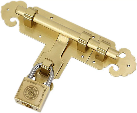 Solid Brass Slide Bolt Door Lock And Gate Latch For Cabinets And Windows Real Heavy Duty Hardware with padlock for added security.