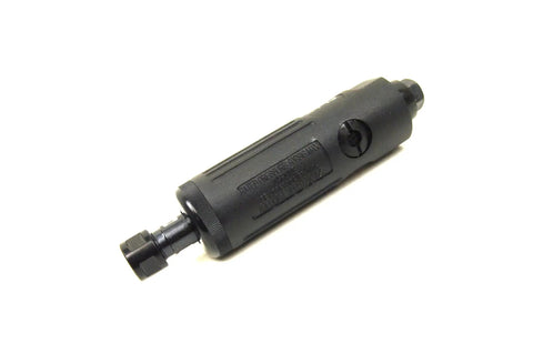 Top Tier 16 Piece Air Straight Die Grinder Kit Generating 22000 Rpm Ball Bearing Power Through Quarter Inch Npt Inlet featuring black aluminum body.
