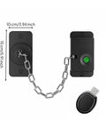 Black Keyless Electronic Drawer Lock With USB Power Backup, chain design, measurements in centimeters and inches