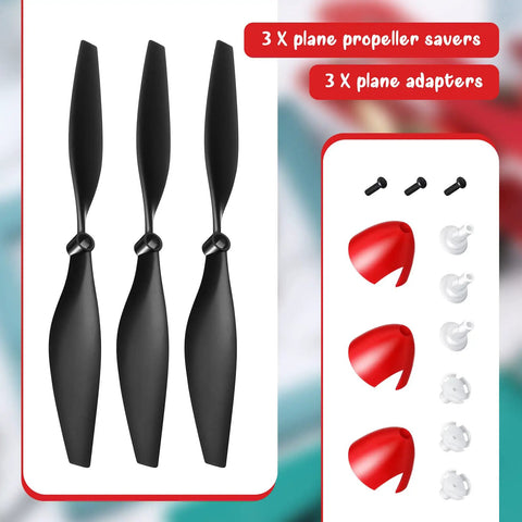 Three Spare RC Plane Propellers Set With Carbon Fiber Nose Cone Prop Savers And Adapters For TR-P51 4 Channel RC Plane