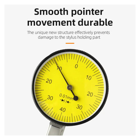 Pro Grade Dial Indicator With Magnetic Holder And Bore Gauge Stand, 240 Degree Adjustable Probe, Tungsten Steel Tip, Strong Magnetic Base With Switch, Flexible Rotary Joint, All In One Workhorse Precision Micrometer Measuring Tool For Watch Base yellow 0.01mm dial face