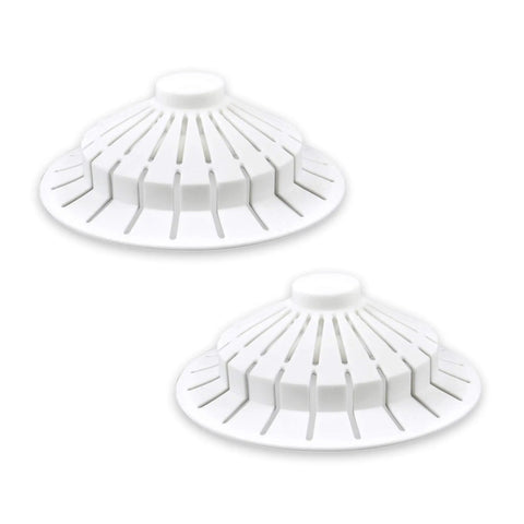 Universal Bathroom Hair Catcher Strainer With Suction Cup For Tub Drains, white color, shown from above showing grid pattern.