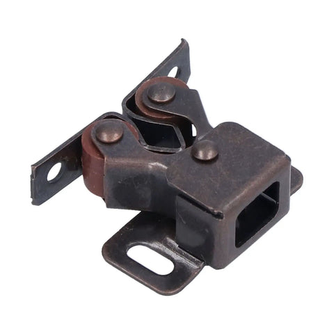 Close-up of a stainless steel roller catch cabinet latches magnetic door catch for cupboards closets and kitchen furniture.