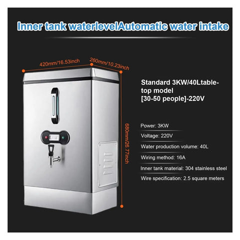 40L Commercial Hot Water Dispenser Urn With Auto Fill Faucet Stainless Steel Tank On Demand Boiling For Coffee Shops Offices Breakrooms Tea Stations Boss Ready High Capacity Brew Solution