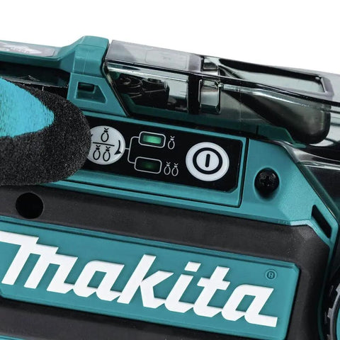 Makita 18 Volt LXT Brushless Cordless Deep Capacity Rebar Tying Tool Kit control panel with buttons and LED indicators.