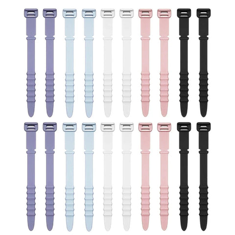 Reusable Silicone Zip Ties Set 20 Piece Cord Management Straps For Wires Durable Elastic Cable Ties In White Black Pink Purple Blue 4.5 Inch