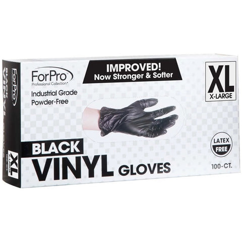 ForPro black vinyl gloves, XL, 100-count, powder-free, latex-free, industrial grade