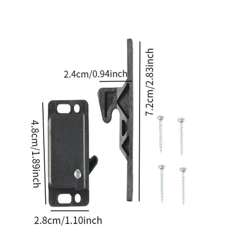 Up Your Game With These Heavy Duty Universal RV Drawer Latches And Push Catches showing dimensions and included screws.