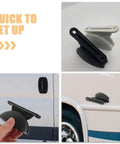 Heavy Duty Nylon Door Catch Retainer Set For RV Camper Motorhome with black and white colors shown, easy tool-free setup for security.
