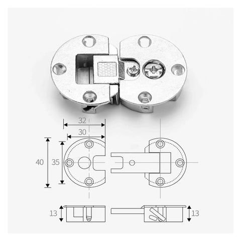 Stainless Steel Self Closing Reversible Door Hinge Set Two Folding Hinges With Adjustable Flap, technical diagram included.